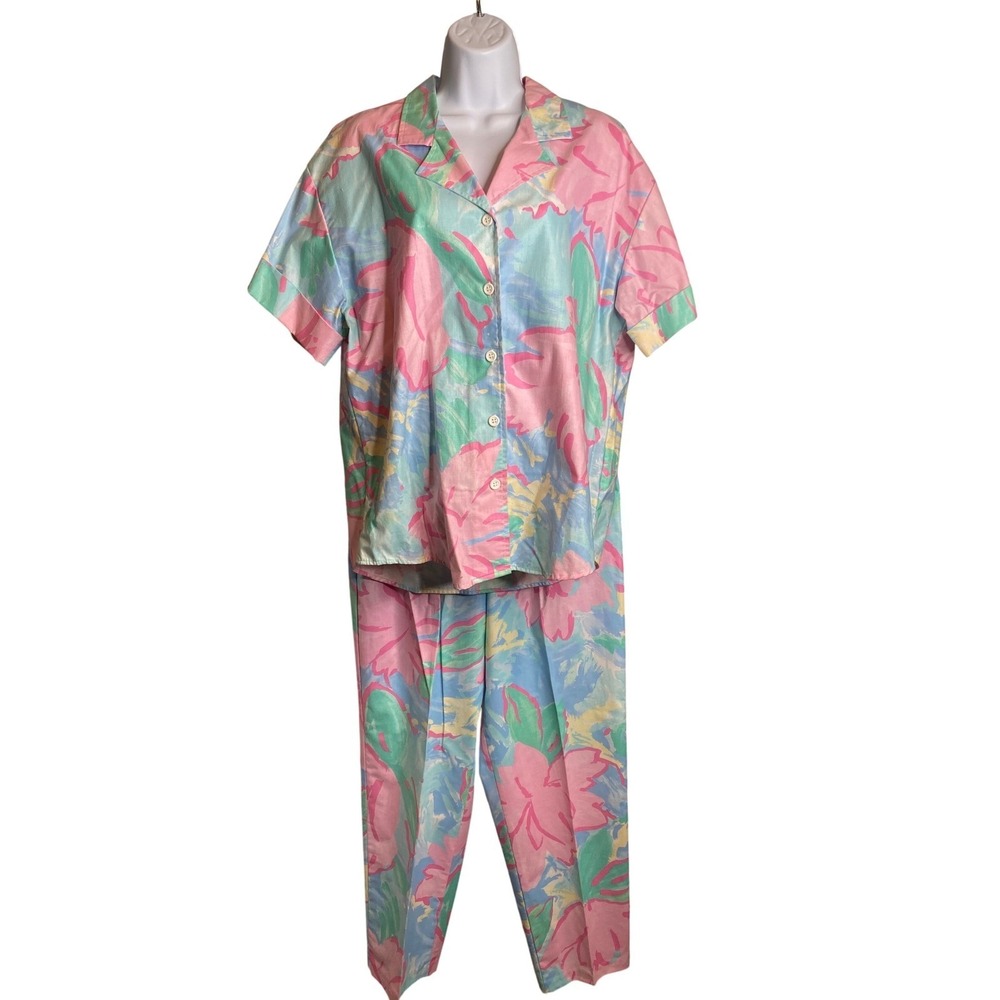 VTG 80s Avon Fashions Pastel Floral Pajama Set Est Sz XL Cottagecore Sleepwear